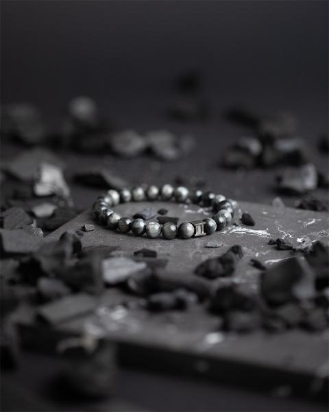 8 mm Armband mit Hawk Eye-Stein und schwarzem Zwischenstück - Gun Black